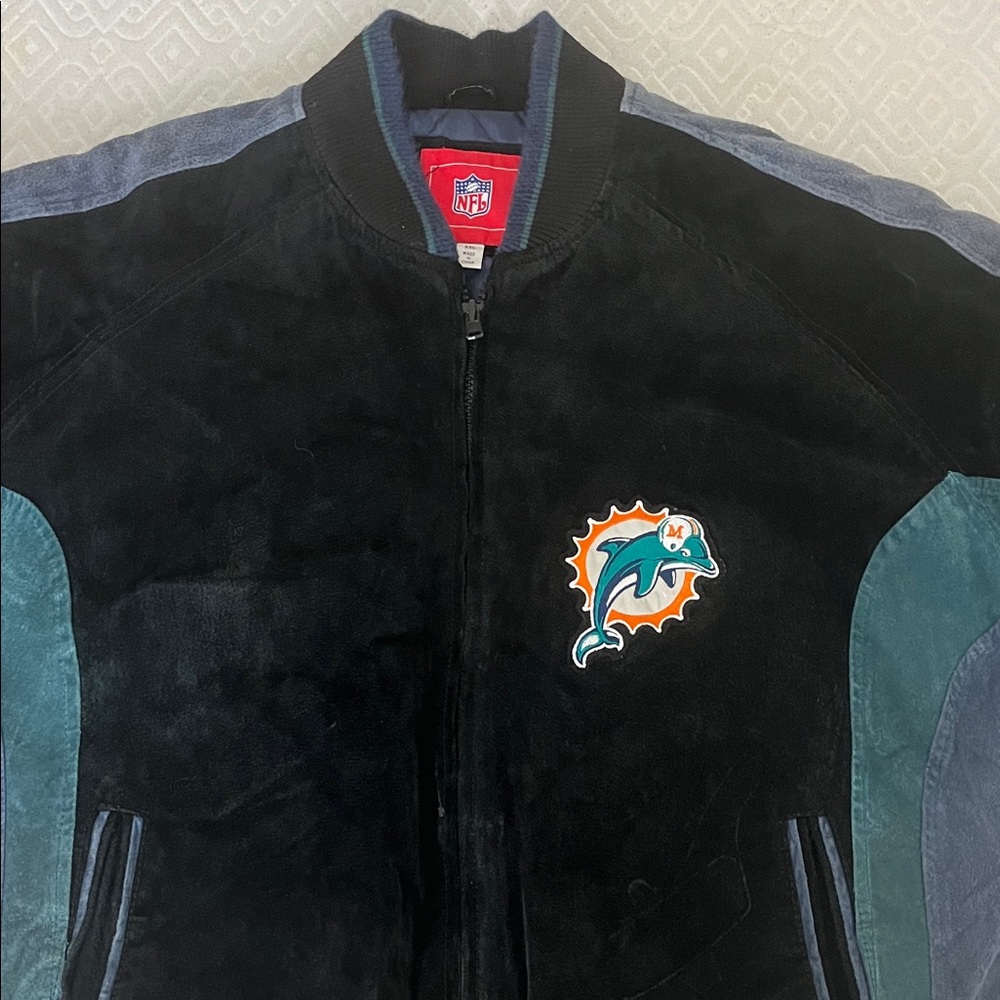 NFL Dolphins Black and Teal Leather Bomber Jacket